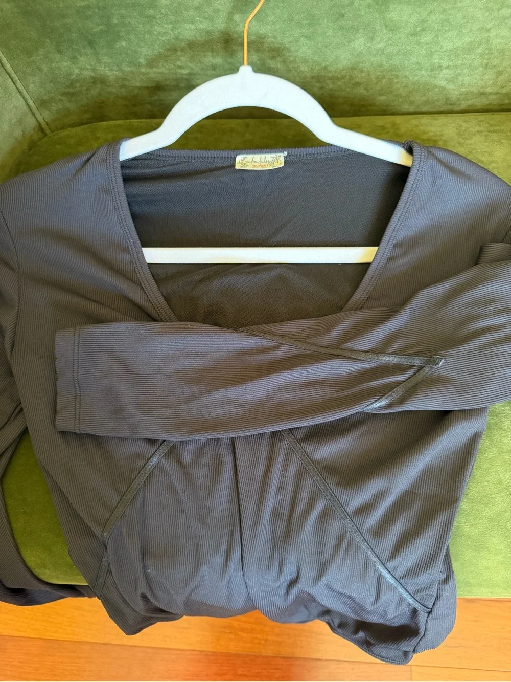 Free People Victoria Black Long-Sleeve V-Neck Bodysuit